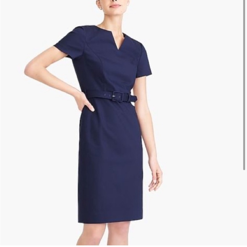 J. Crew navy belted sheath dress